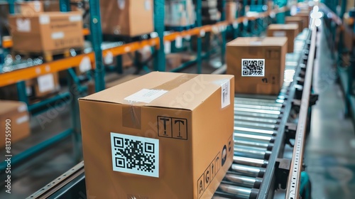 Automatic logistics management. smart packaging into the warehouse workflow, Cardboard box tags and QR codes for efficient tracking,