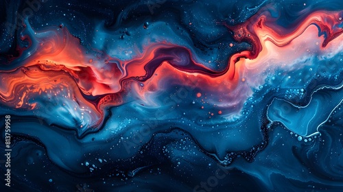 Dynamic Blue and Red Fluid Art Expression A Vibrant Swirl of Colorful Paint Mixture