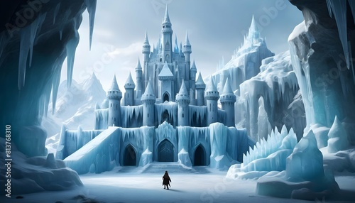 A frozen citadel guarded by ice sculptures of myth upscaled 2
