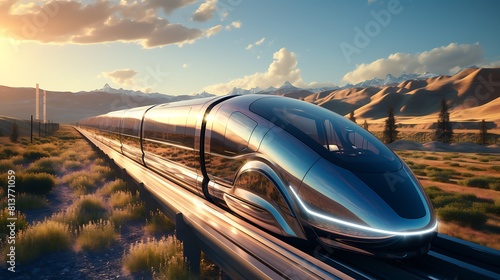 A high-tech hyperloop pod traveling at high speed