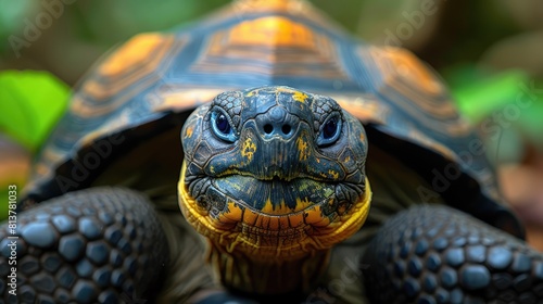 Portrait of a Giant Tortoise (Chelonoidis niger); Santa Cruz Island, Galapagos Islands, Ecuador Generative AI