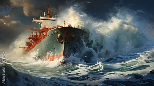 A massive tanker ship sailing through rough seas