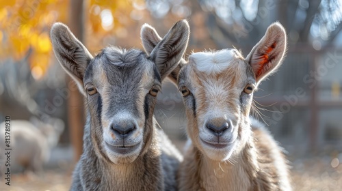 Portrait of a pair of Domestic goats (Capra hircus hircus) in a zoo; Lincoln, Nebraska, United States of America Generative AI