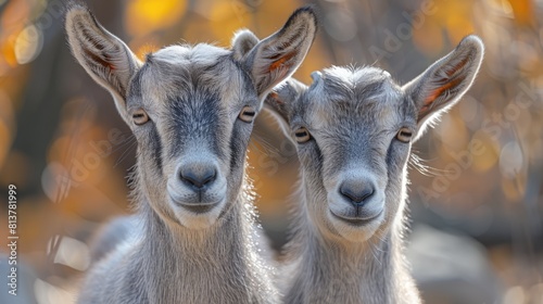 Portrait of a pair of Domestic goats (Capra hircus hircus) in a zoo; Lincoln, Nebraska, United States of America Generative AI