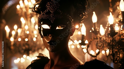 Mysterious Figure in Ornate Masquerade Mask Silhouette.