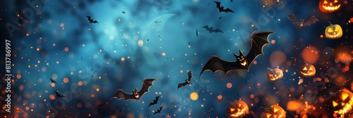 halloween banner with copy space. bats and pumpkins
