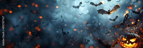 halloween banner with copy space. bats and pumpkins