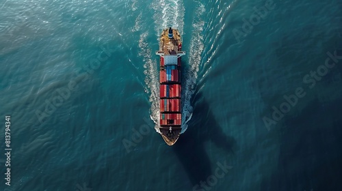 Aerial top view of cargo container business ship, global express in the ocean, logistic freight shipping and transportation, container cargo maritime ship with 