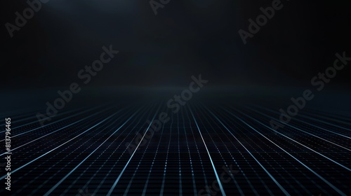 black cinematic background with a thin blue line grid over it, photorealistic