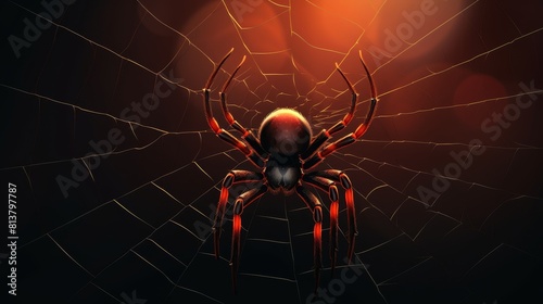 A spider is standing in a web