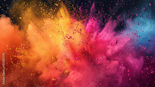 A vintage feel over Explosion of colored powder background