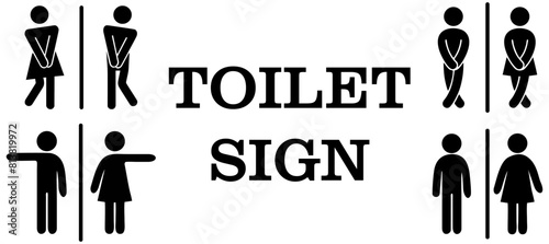 Toilet funny pictogram sign. Woman, man pictogram figure toilet, restroom, washroom wc sign. Humor, funny restroom door sticker. Vector illustration