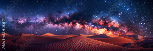 Stunning Photo Realistic View: The Galactic Core Over Desert Dunes Awe Inspiring Contrast of Sand Dunes and Stars in the Milky Way Galaxy