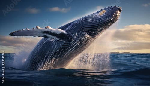 A humpback whale leaps out of the water in its natural habitat