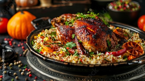 Dishes of American cuisine. Turkey with fragrant rice. 