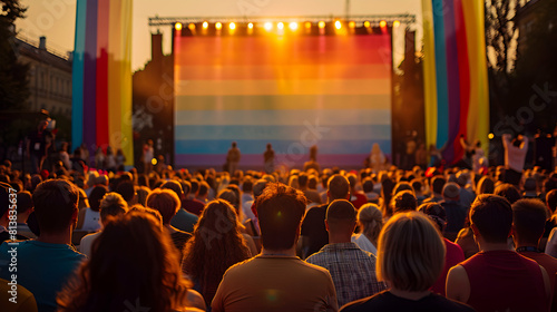 Photo realistic concept: An outdoor screening of LGBTQ films celebrating cinematic diversity at Pride Film Screening event