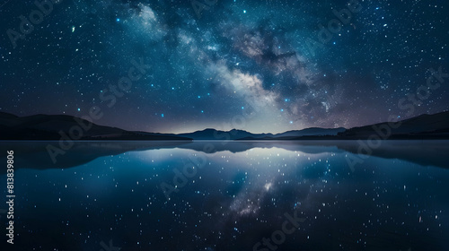 Double Cosmic Reflection: Tranquil Starlit Lake Serenity