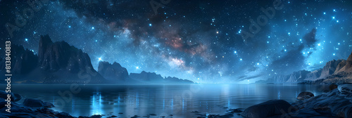 Stars Over Coastal Cliffs with Striking Land and Cosmos Contrast Photo Realistic Concept