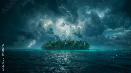 Thunderstorm Over Tropical Island A Stunning Display of Nature s Power captured in Photo Realistic Imagery of a Tropical Paradise being engulfed in a Majestic Thunderstorm with v