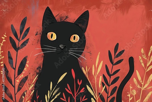 mischievous black cat handdrawn style halloween superstition concept aigenerated art