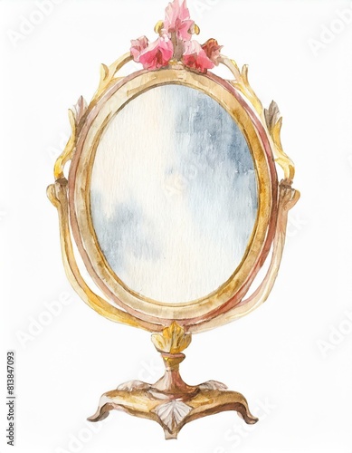 Złote antyczne lustro ze zdobieniami ilustracja