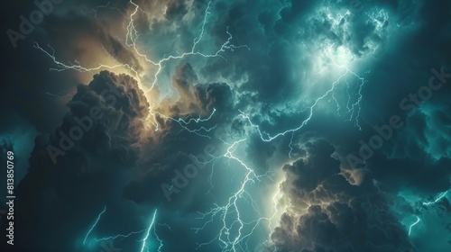 Close-up view of lightning bolts streaking through the sky, showcasing dramatic power and clarity for an advertising campaign