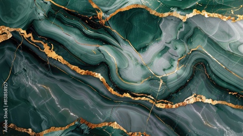 A close up of a green marble surface with gold veins. AIG51A.