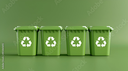 Set of three new unbox green large bins on green background.