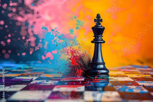 strategic triumph vibrant paint splash crowning chessboard king concept illustration
