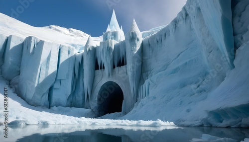 A grand ice fortress carved into the side of a gla upscaled_7