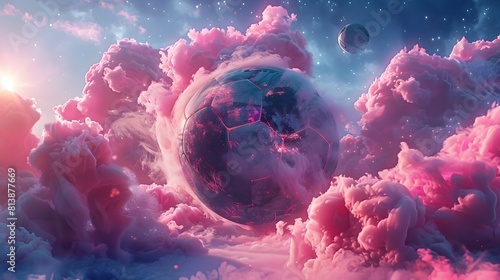 Mystical Cosmic Sphere Surreal Soccer Ball Planet in Dramatic Celestial Dreamscape