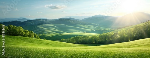 Expansive View of Green Fields and Wildflowers in Tuscany