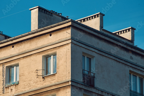 corner socialist facade of an building