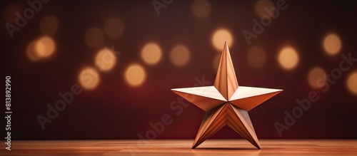 A wooden Christmas star on a vibrant backdrop with ample copy space for customization or text integration