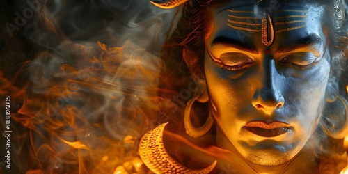 Representation of Hindu god Shiva as a central figure in Hinduism. Concept Hindu Deity Shiva, God of Destruction, Third Eye Symbolism, Nataraja Pose, Mount Kailash