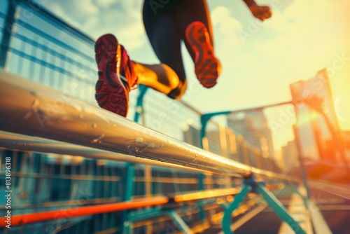 Overcoming Business Challenges - Dynamic Athletic Leap Over Track Hurdles