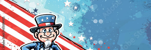 Comical Uncle Sam Caricature on Patriotic July 4th Independence Day Wallpaper with Copy Space