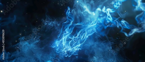embers from a blue fire ,Fire blue flames on black background. Fire embers particles over black background. Fire sparks background.