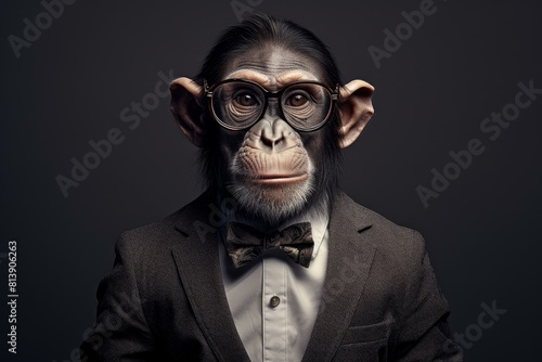 Creative Fancy suit top monkey portrait. Animal wild character ape mammal. Generate Ai