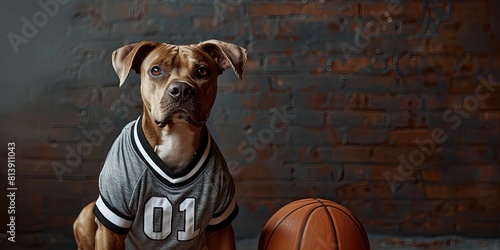 Dog wearing black sports jersey with number 01 on it to root for the home team