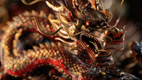 Detailed shot of a dragon statue, perfect for fantasy themes