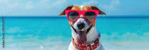 Dog vacationing on summer holiday on the beach