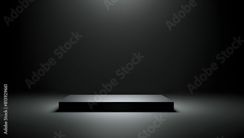 A black podium with a spotlight on a dark background