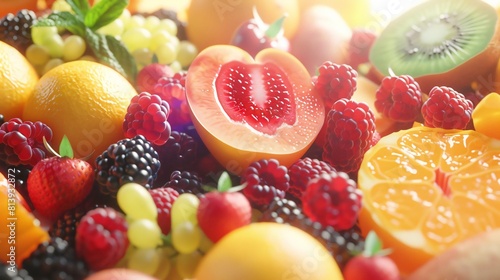 summer fruits gleam against a white background, promising a taste of the season's finest.