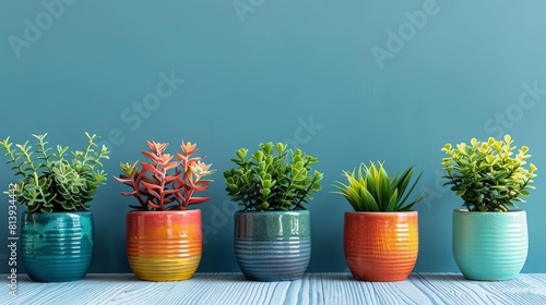 Recycled planters in flat design side view upcycled decor theme water color Analogous Color Scheme