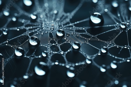 Lethal Spider poison web water drops. Risk detail network spooky. Generate Ai