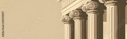 Elegant classical columns in soft light. Symmetry and architecture. Perfect for backgrounds and historical themes. Neoclassical style. AI