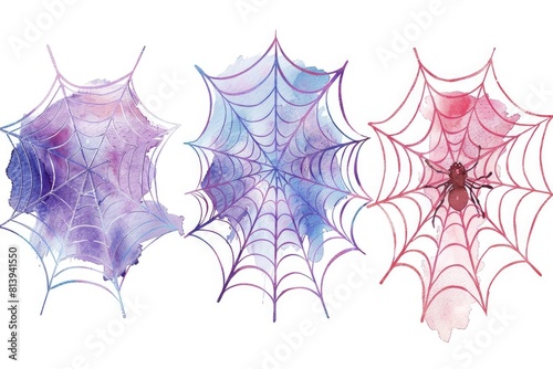 Three spider webs on a white background, suitable for Halloween decorations