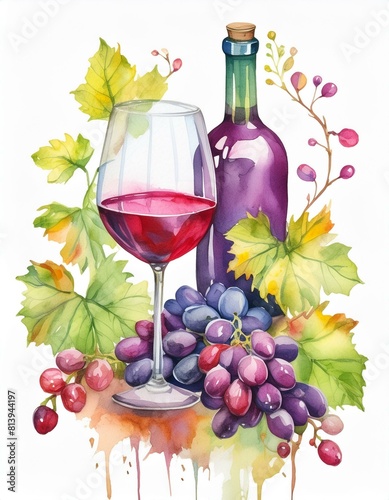 Butelka i kieliszek winogrona