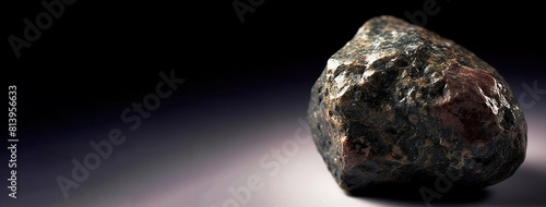 Nelenite is a rare precious natural stone on a black background. AI generated. Header banner mockup with space.
